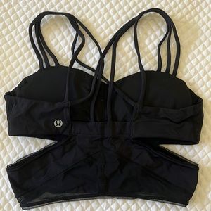 lululemon athletica cut out black mesh long line bra size 4